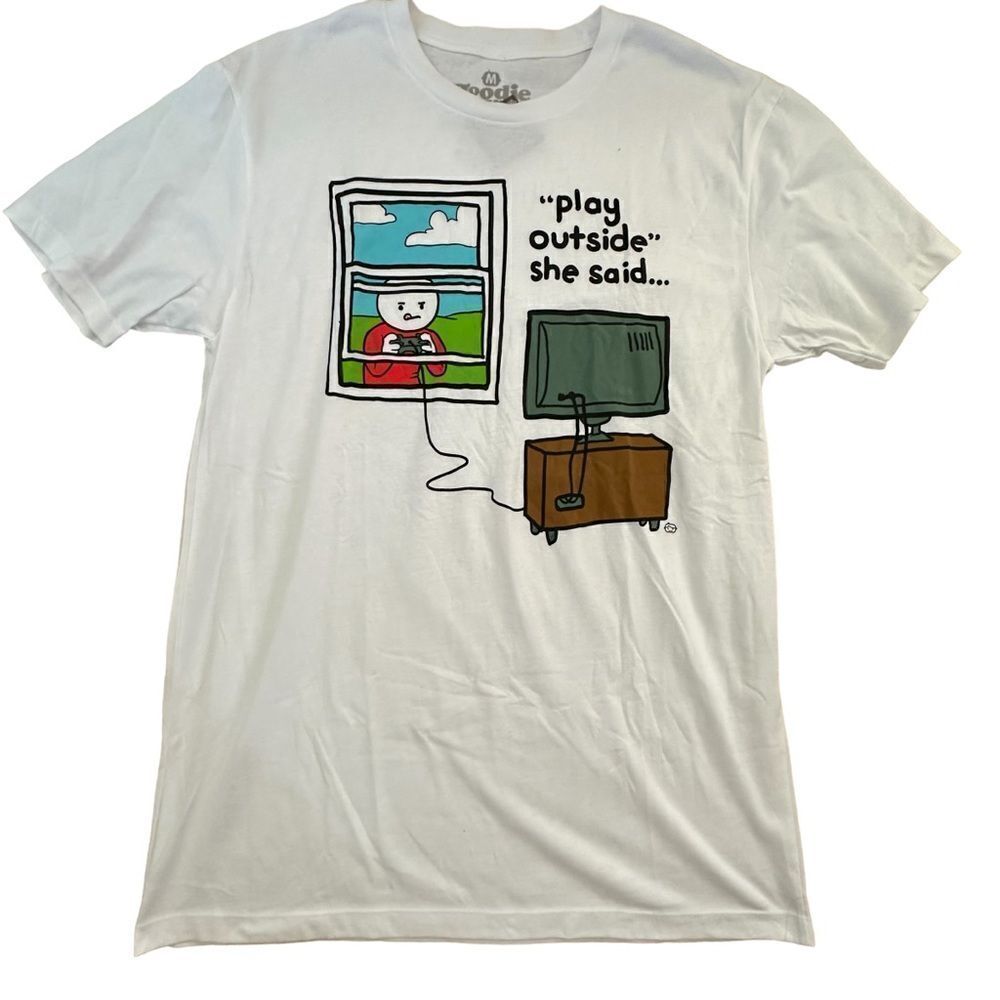 Goodie Two Sleeves ~ white Gaming Tshirt ~ size Medium ~ NWT